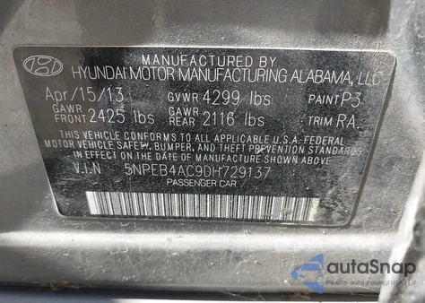 2013 Hyundai Sonata Gls z USA, uszkodzony, nr VIN 5NPEB4AC9DH729137